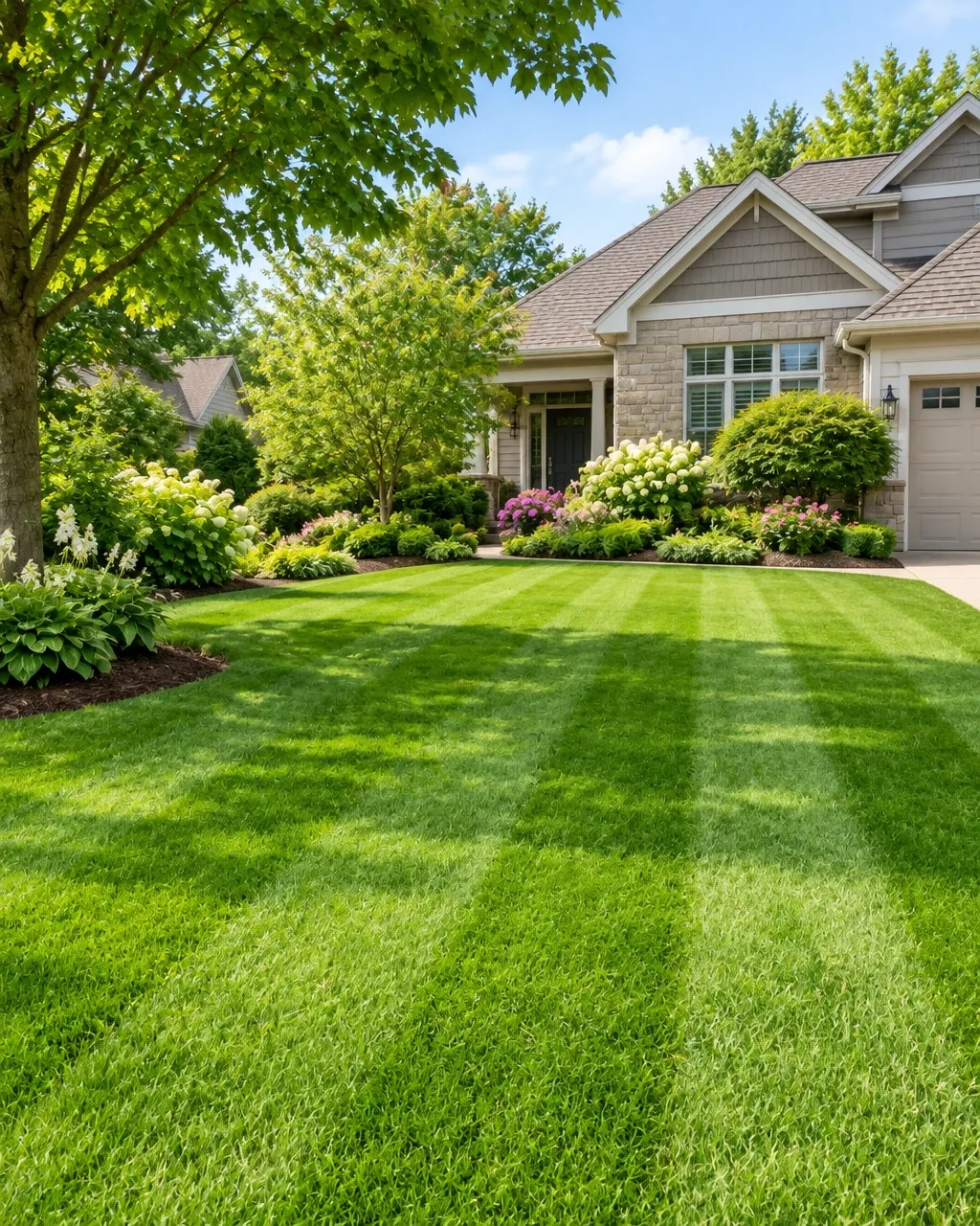 Fresh green lawn in front of a home
